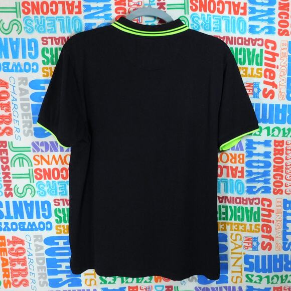 Denim & Flower Quarter Zip Polo Shirt Size L Black Neon Green Ricky Singh - Picture 2 of 4